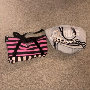 Victoria's Secret Pink and Black Striped Bag Set